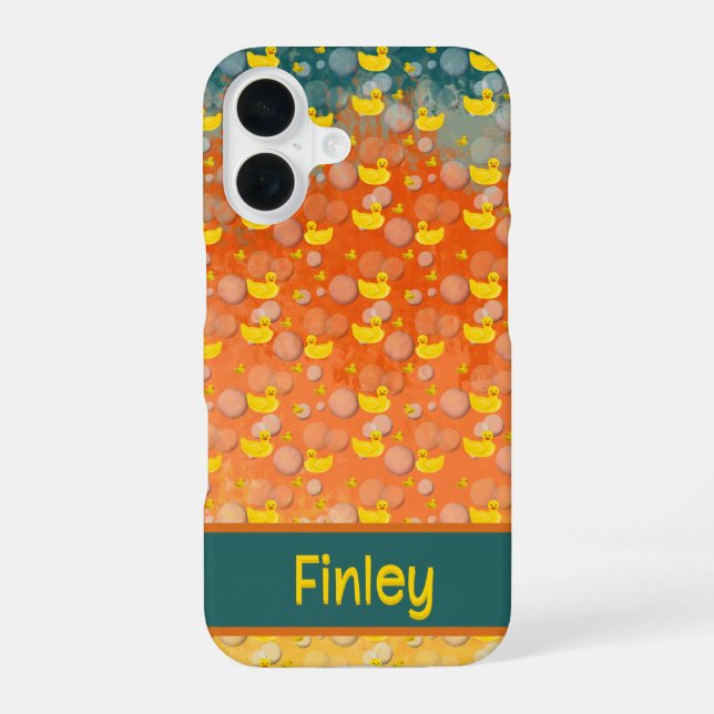 Rubber ducks and bubbles pattern iPhone 16 case (Back)