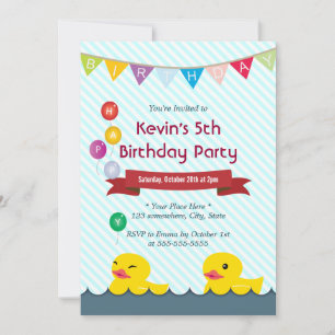 Rubber Ducks Blue Stripes Birthday Invitations