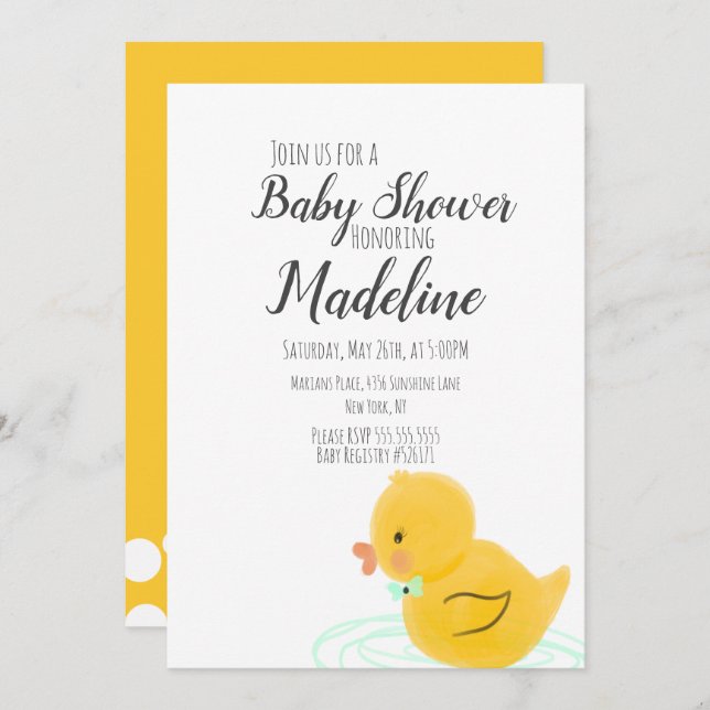 Rubber Ducks Hand Drawn  Baby Shower Invitation (Front/Back)