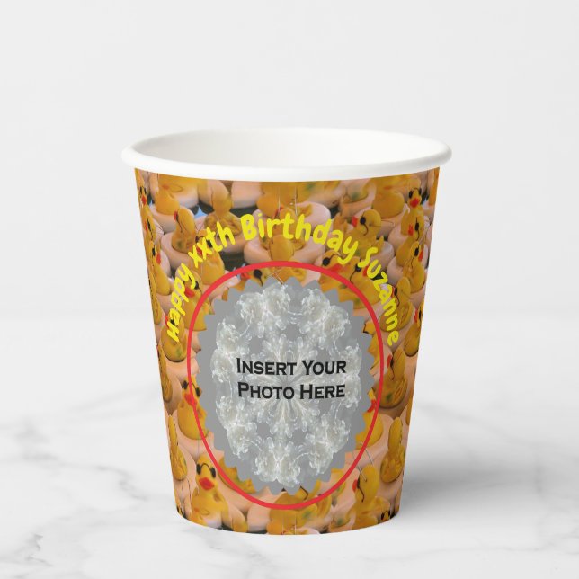 Rubber Ducks Personalized Photo Birthday Party Paper Cups (Front)