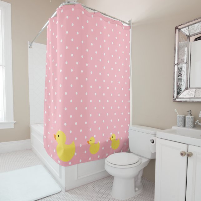 Rubber Ducks Swimming on Pink Polka Dots (In Situ)