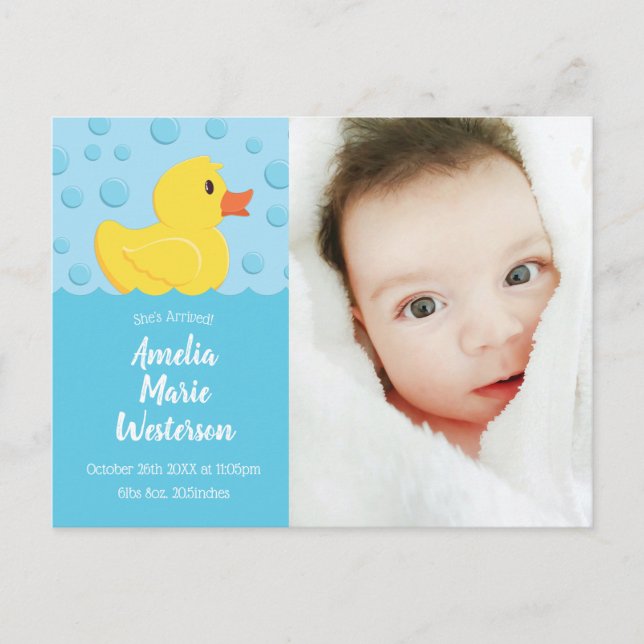 Rubber Ducky Baby Birth Announcement Postcard (Front)
