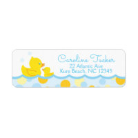 Rubber Ducky Baby Shower Address Label blue yellow