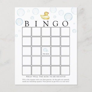 Rubber Ducky Baby Shower Bingo Game Card