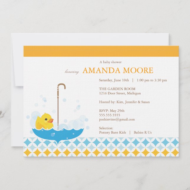 Rubber Ducky Baby Shower Invitation (Front)