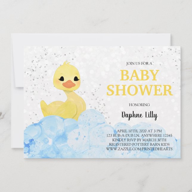 Rubber Ducky Baby Shower Invitation - Blue Yellow (Front)