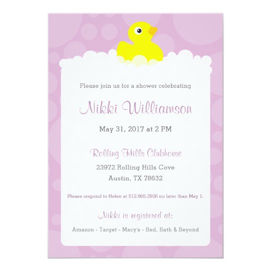 Rubber Ducky Baby Shower Invitation - Lilac