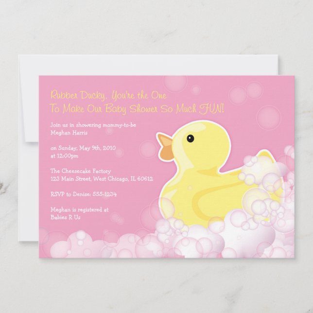Rubber Ducky - Baby Shower Invitation - Pink! (Front)