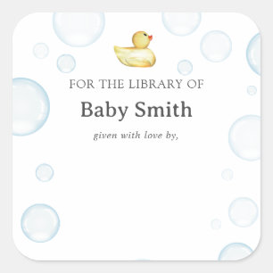 Rubber Ducky Baby Shower Library Square Sticker
