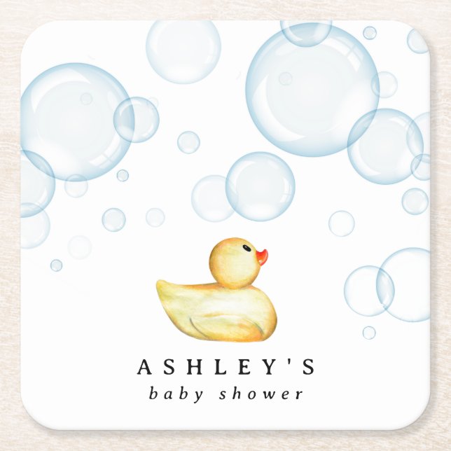 Rubber Ducky Baby Shower Square Paper Coaster (Front)