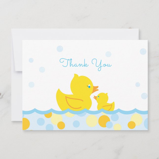 Rubber Ducky Baby Shower Thank You blue and yellow (Front)