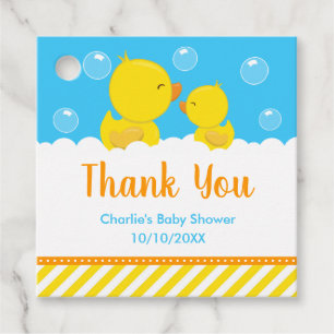 Rubber Ducky Baby Shower Yellow Blue Thank You Favour Tags