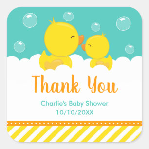 Rubber Ducky Baby Shower Yellow Green Thank You Square Sticker