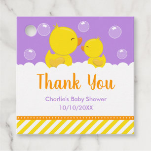 Rubber Ducky Baby Shower Yellow Purple Thank You Favour Tags