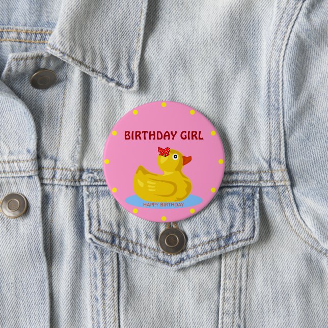 Rubber Ducky "Birthday Girl" 3 Inch Round Button (In Situ)