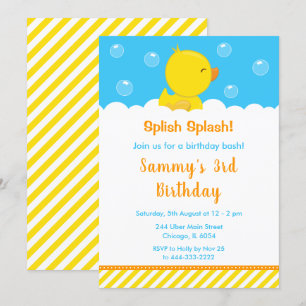 Rubber Ducky Birthday Party Yellow and Blue Invitation