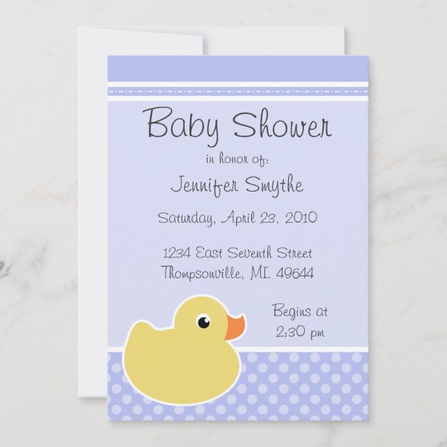 Rubber Ducky Blue Baby Shower Invitations (Front)