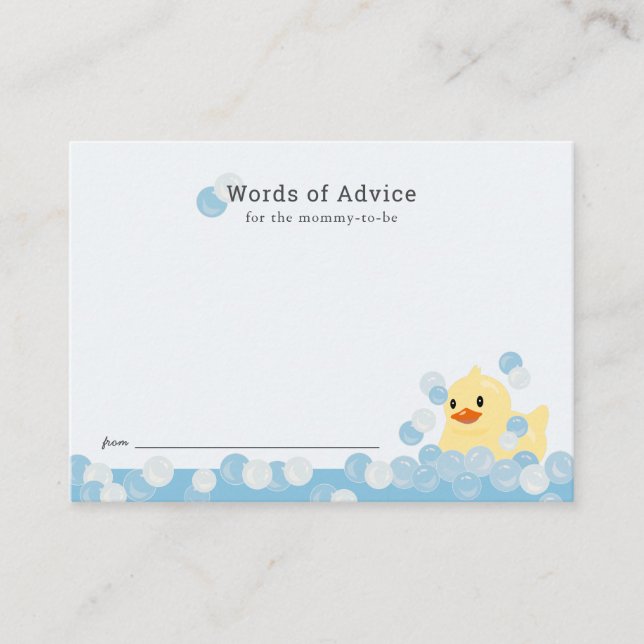 Rubber Ducky Boy Blue Baby Shower Advice Card (Front)