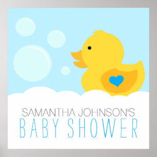 Rubber Ducky Bubble Bath Boy Baby Shower Poster