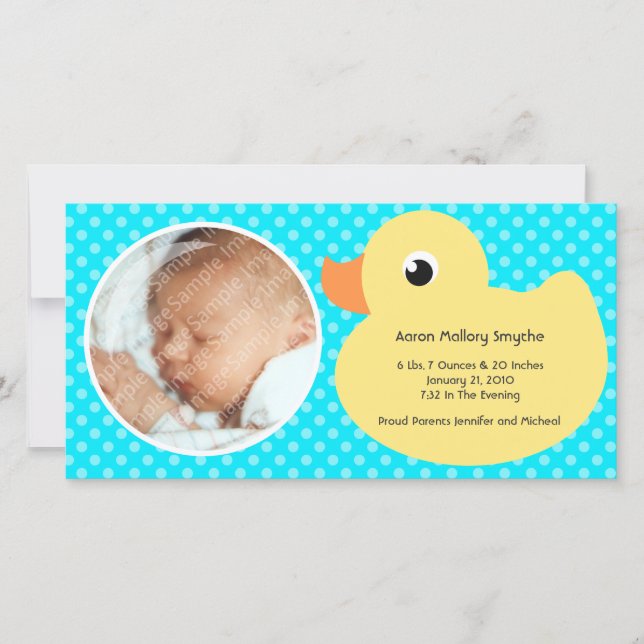 Rubber Ducky Bubble Frame New Baby Photo Cards (Front)