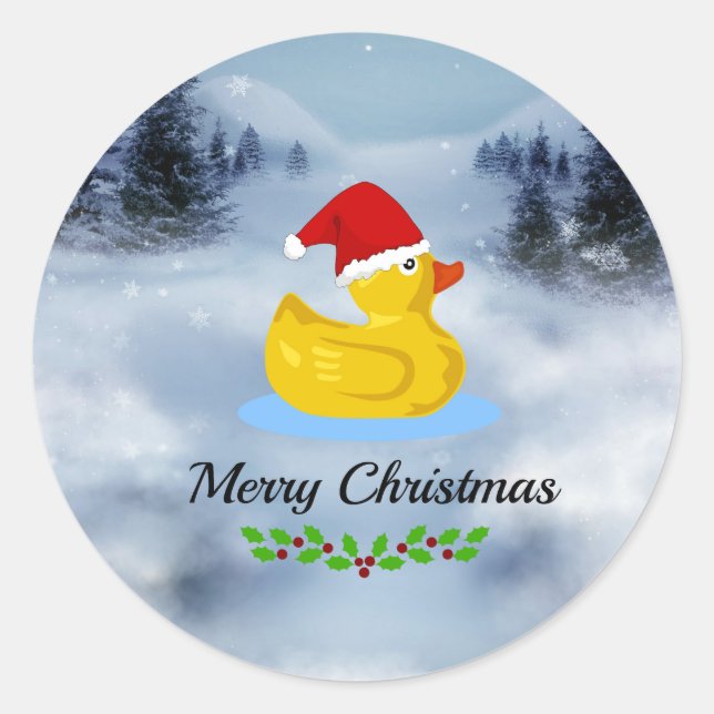 Rubber Ducky Christmas Greetings Classic Round Sticker (Front)