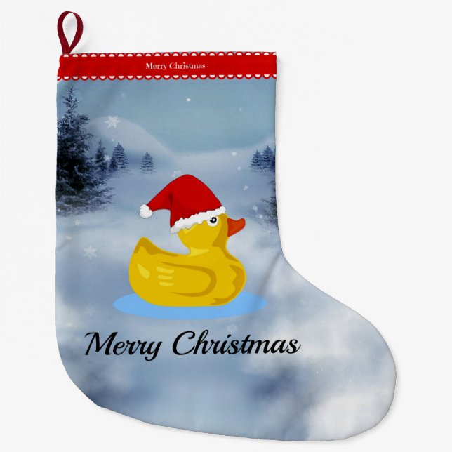 Rubber Ducky Christmas Greetings Large Christmas Stocking (Front)