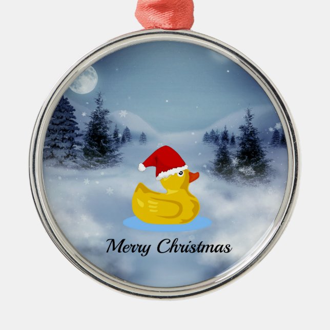 Rubber Ducky Christmas Greetings Metal Ornament (Front)