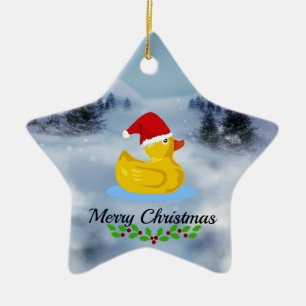 Rubber Ducky Christmas Greetings (with holly) Ceramic Ornament