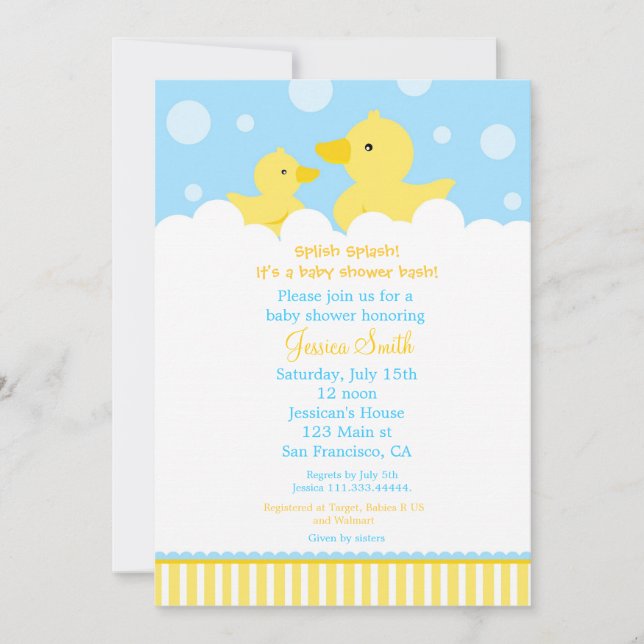 Rubber Ducky Duck Baby Shower Invitation for girl (Front)