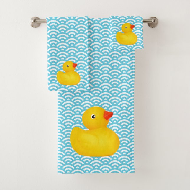 Rubber Ducky Duck Blue Waves Bathroom Towel Set (Insitu)