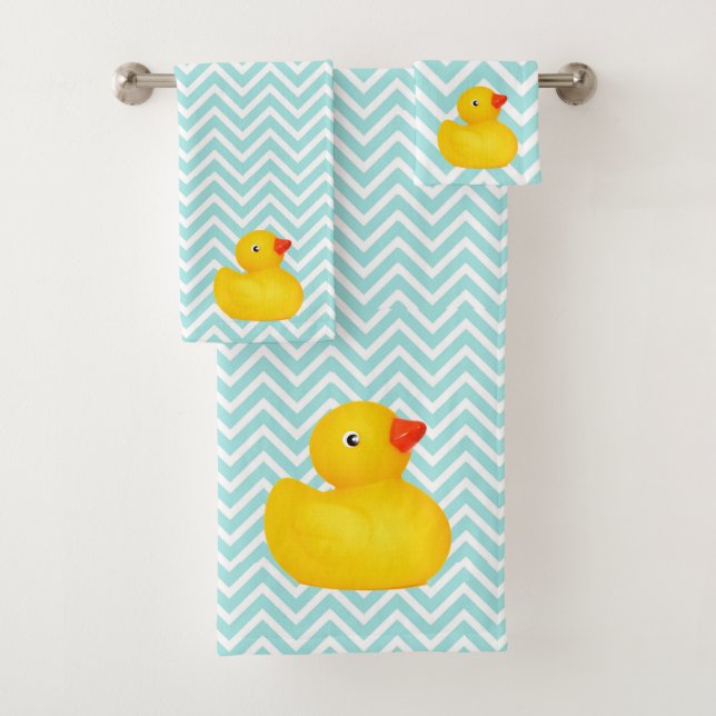 Rubber Ducky Duck Ducks Chevron Bathroom Towel Set (Insitu)
