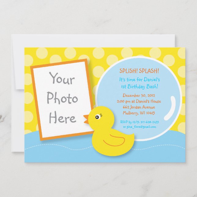 Rubber Ducky Duck Photo Birthday Invitations (Front)