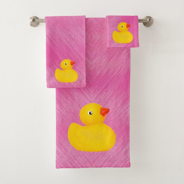 Rubber Ducky Duck Pink Girly Bathroom Towel Set (Insitu)