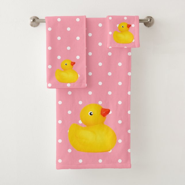 Rubber Ducky Duck Pink Girly Bathroom Towel Set (Insitu)