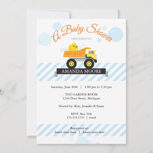 Rubber Ducky Dump Truck Baby Shower Invitation (Front)