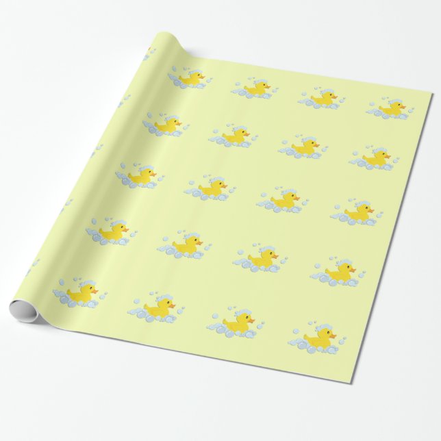 Rubber Ducky in Bubbles Baby Shower Wrapping Paper (Unrolled)