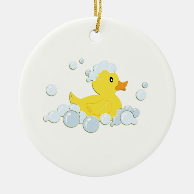 Rubber Ducky in Bubbles Ceramic Ornament (Front)