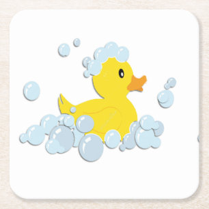 Rubber Ducky in Bubbles Square Paper Coaster