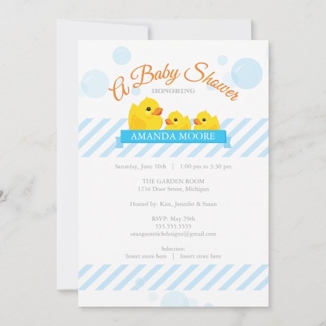 Rubber Ducky| Invitation Baby shower jumeaux (Devant)