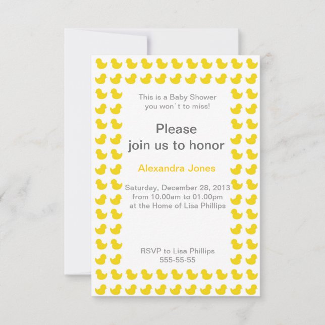 Rubber Ducky invitation for Baby Shower yellow (Front)
