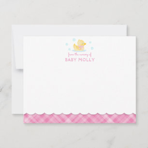 Rubber Ducky Preppy Pink Plaid Baby Note Card