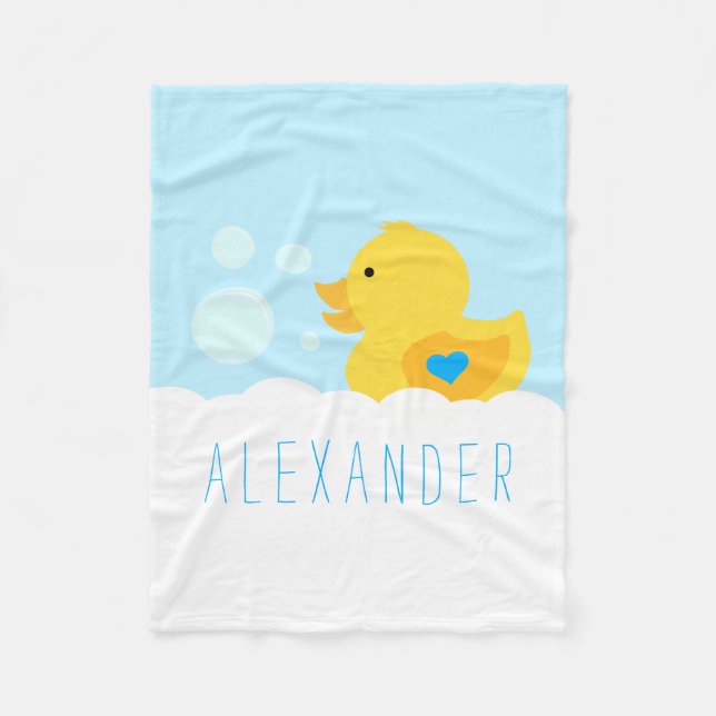 Rubber Ducky With Blue Heart Fleece Blanket (Front)