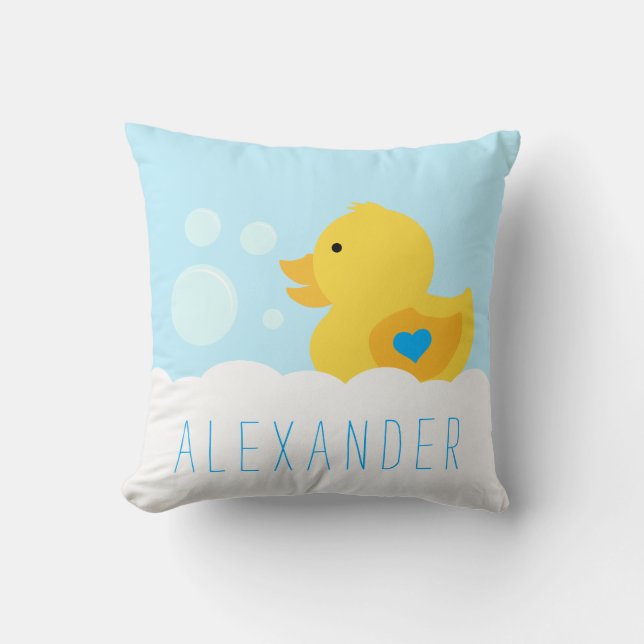 Rubber Ducky With Blue Heart Throw Pillow (Front)