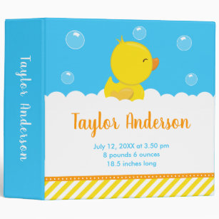 Rubber Ducky Yellow and Blue Birth Statistics Binder