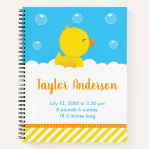 Rubber Ducky Yellow and Blue Birth Statistics Notebook