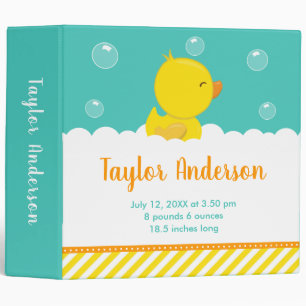 Rubber Ducky Yellow and Green Birth Statistics Binder