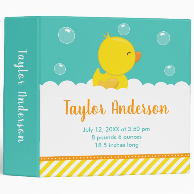 Rubber Ducky Yellow and Green Birth Statistics Binder (Front/Spine)