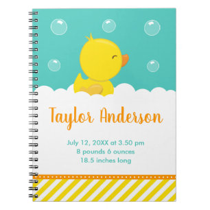 Rubber Ducky Yellow and Green Birth Statistics Notebook