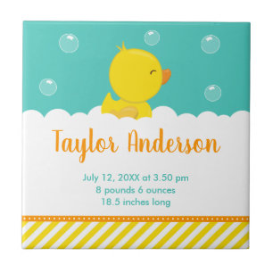 Rubber Ducky Yellow and Green Birth Statistics Tile