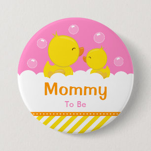 Rubber Ducky Yellow and Pink Mommy To Be 3 Inch Round Button